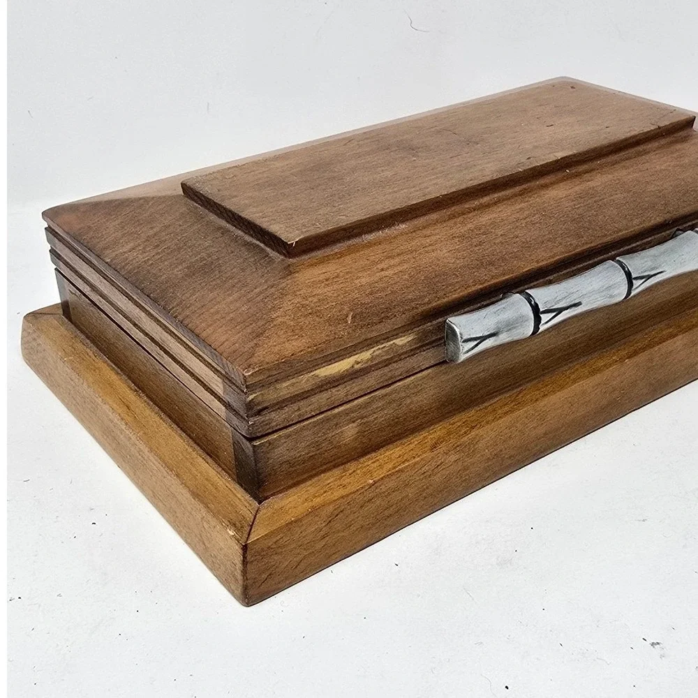 Vtg wooden casket style jewelry trinket box hinged oddity gothic dark‎ academia